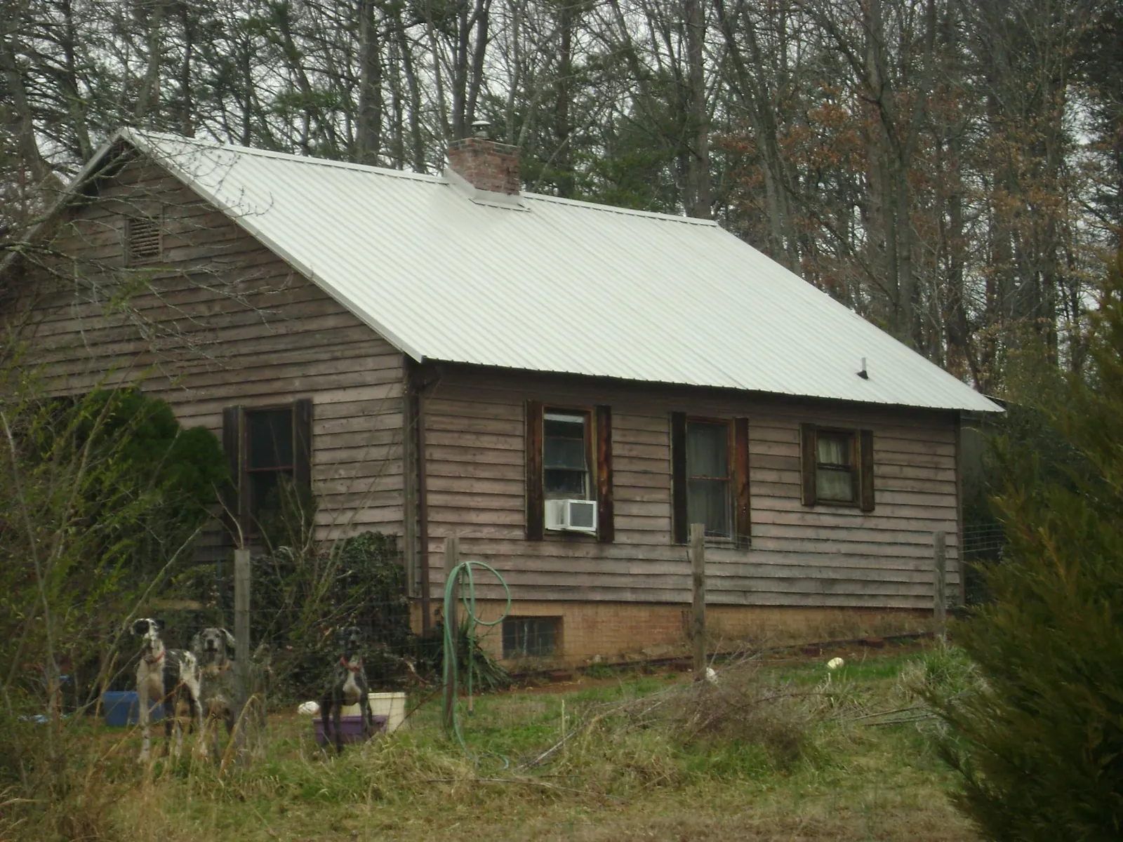 White metal roof on an old wood sided farmhouse, from a Metal Roof Installation job in Sea Cliff